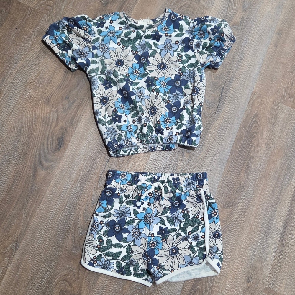 Jessica Simpson Girls Blue Floral Puff Sleeve Top and Shorts Set 6X CD163JSH4